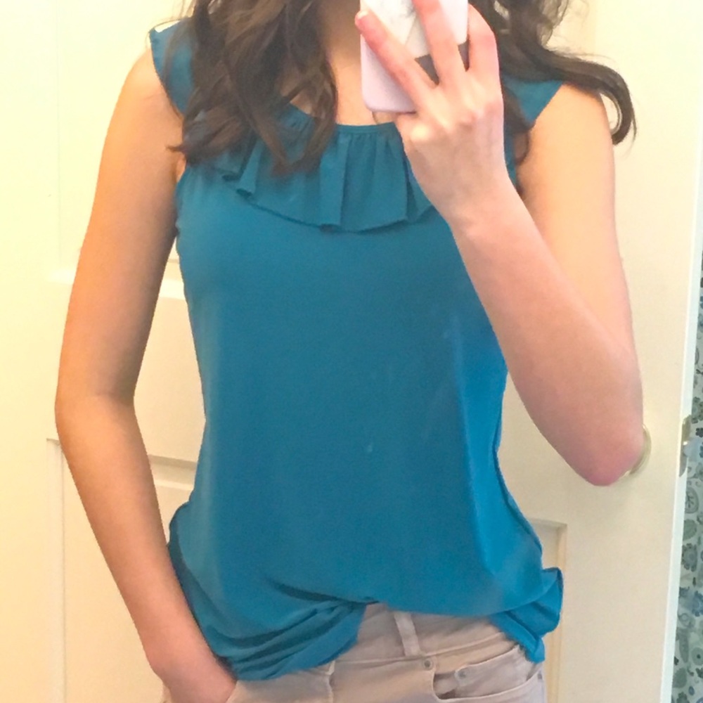 💙 Blue Career Sleeveless Blouse With Ruffles